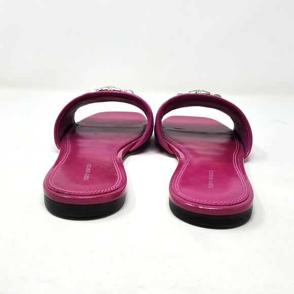 Tory Burch Eleanor Slide Suede Leather Sandals Fuchsia Pink 141279